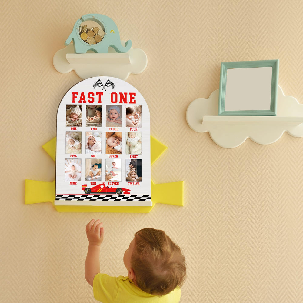 UIBOVA Fast One Photo Board warm wood finish adds cozy nursery decor