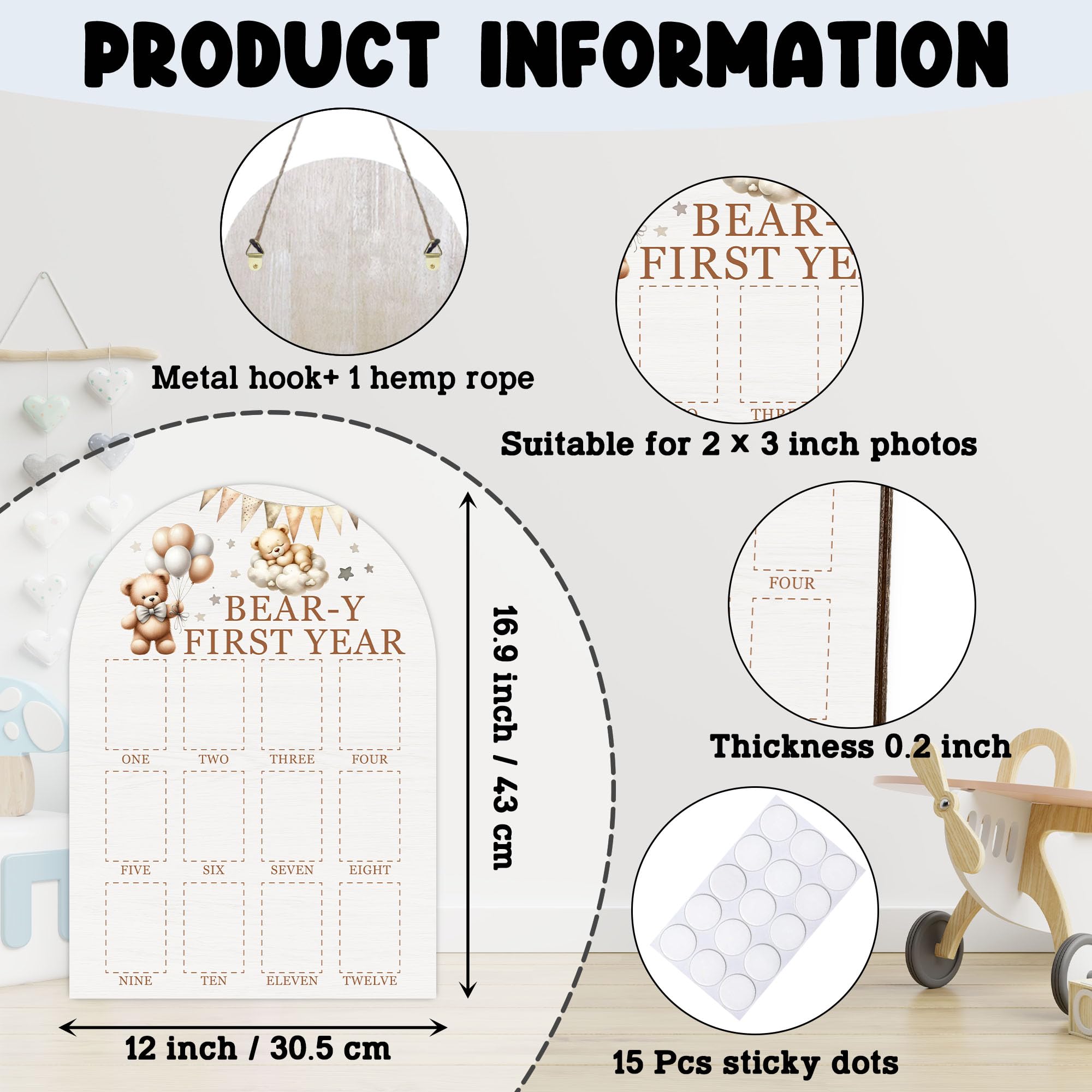 UIBOVA My First Year Photo Board closeup wood texture highlights premium material and durability.