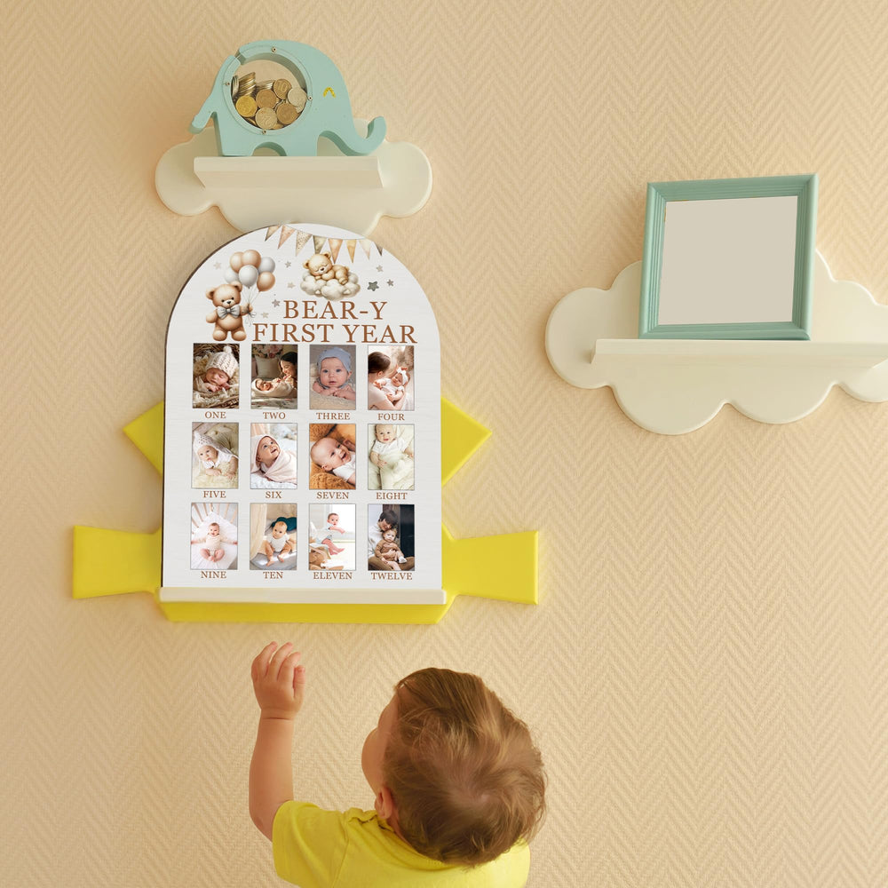 UIBOVA My First Year Photo Board hanging hardware enables easy wall or door display.