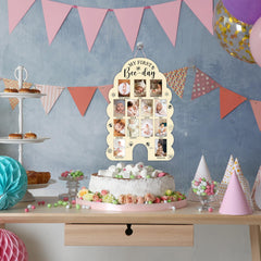 UIBOVA My First Year Photo Board wood material, durable keepsake for baby memories.