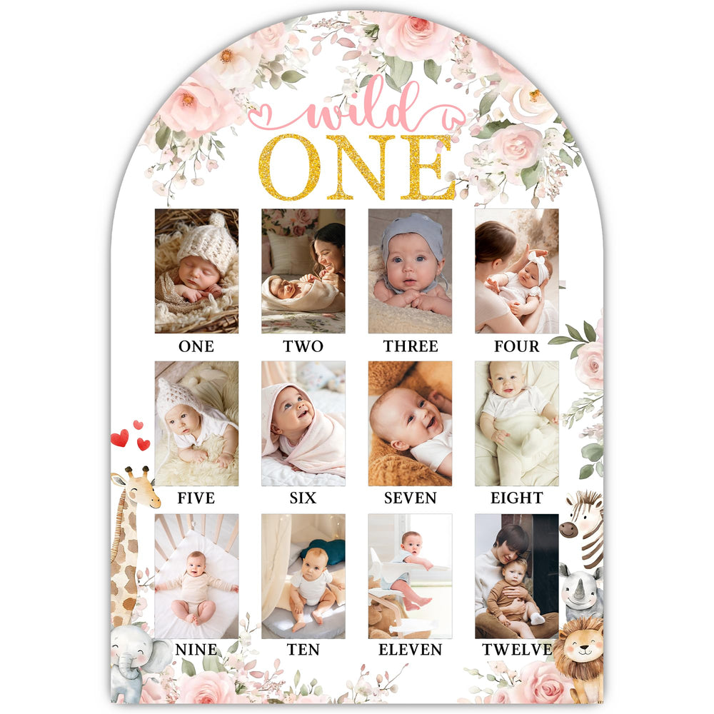 UIBOVA Wild One Year Photo Board with jungle animals, ideal for showcasing baby milestones