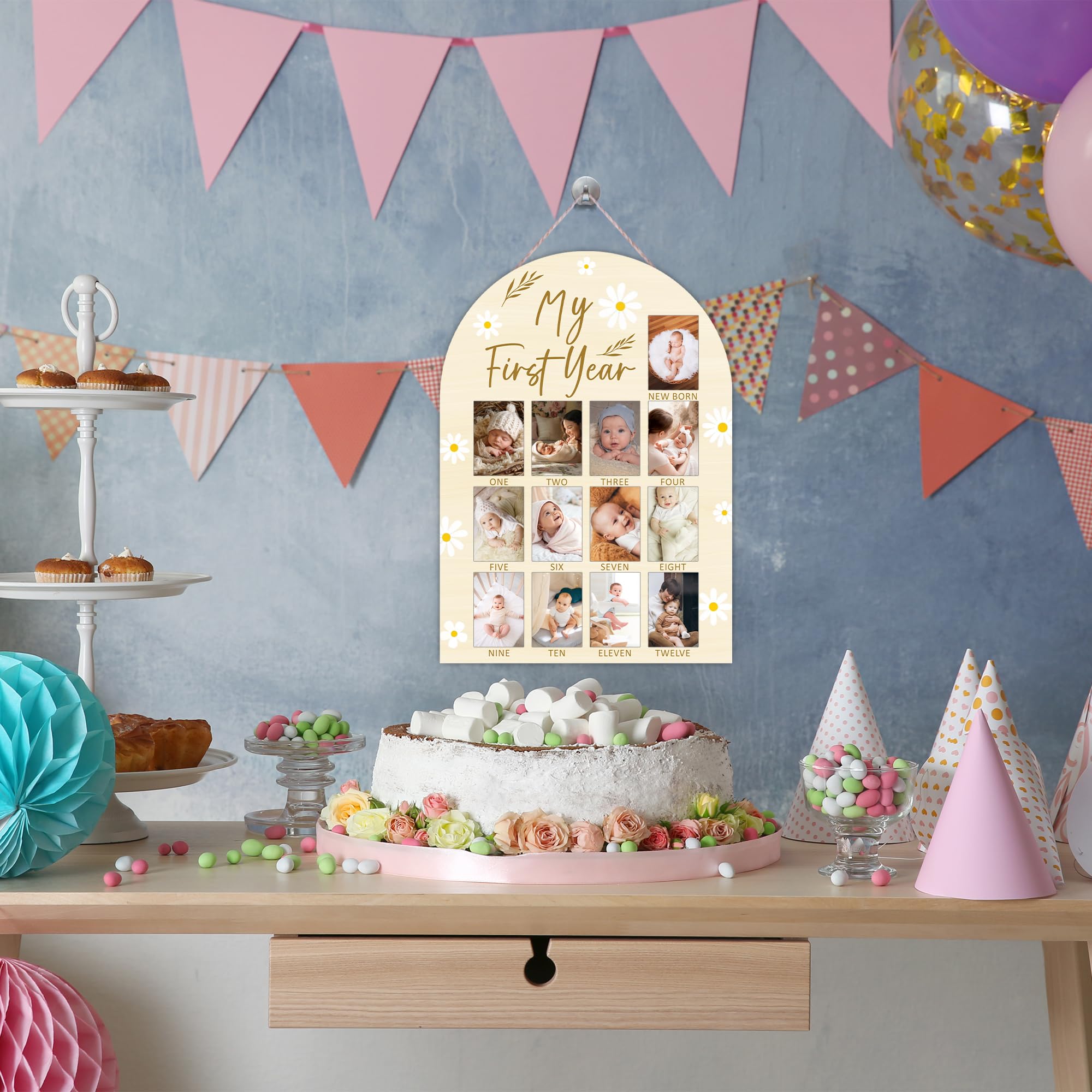 UIBOVA wooden milestone board with hooks and rope for hanging