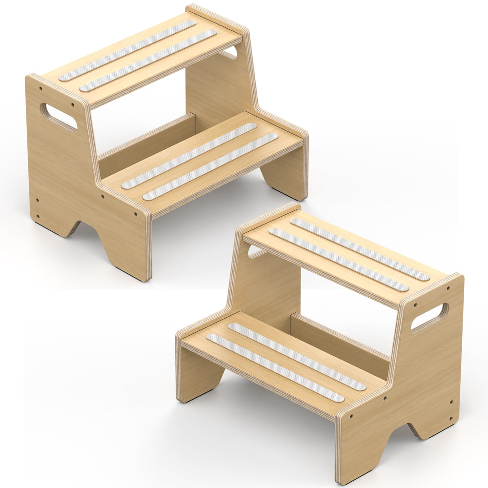 Uiirvdy step stool 2-pack front view highlights sturdy build for growing toddlers and safe everyday use.