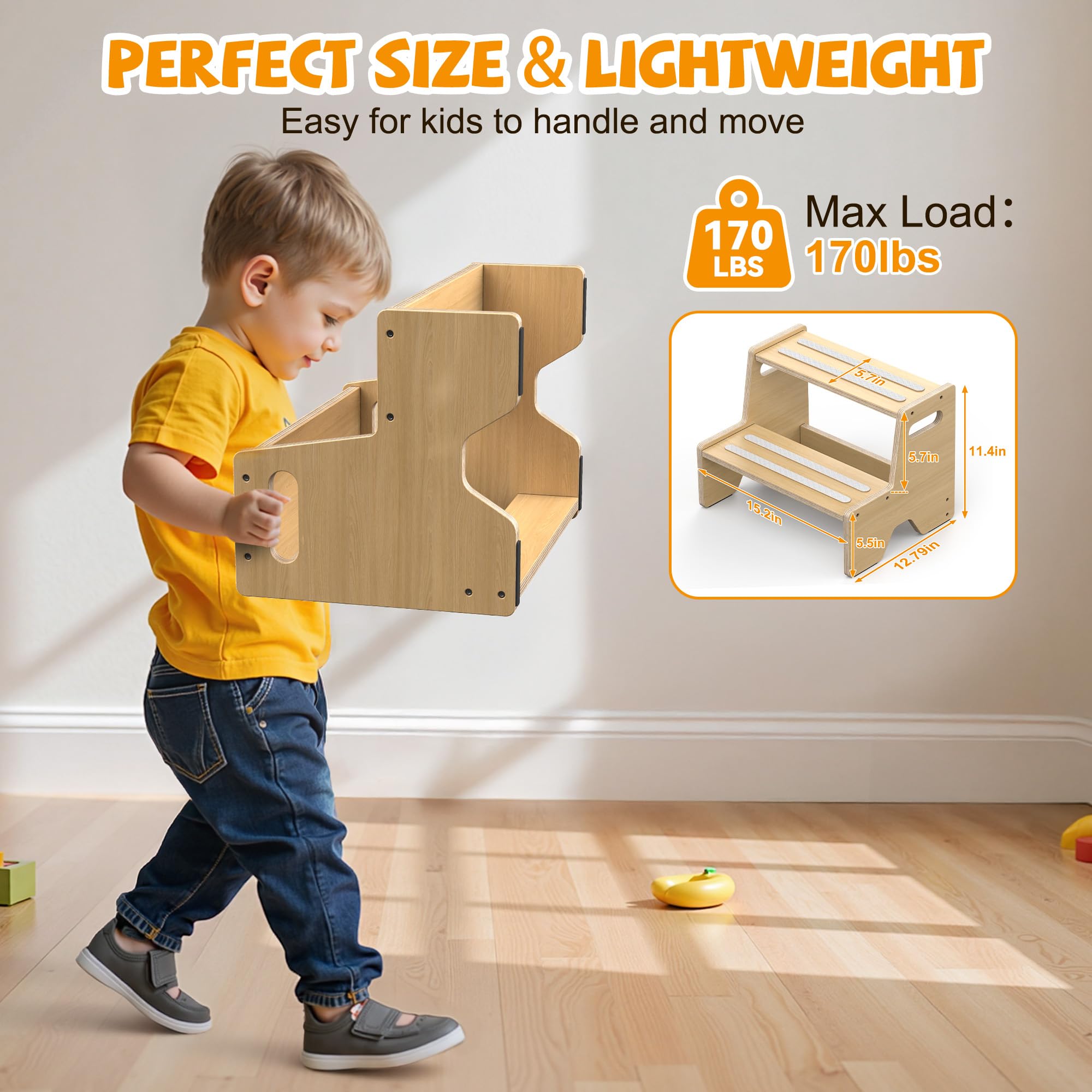 Uiirvdy step stool for potty training in bathroom with stable height and non-slip surface.
