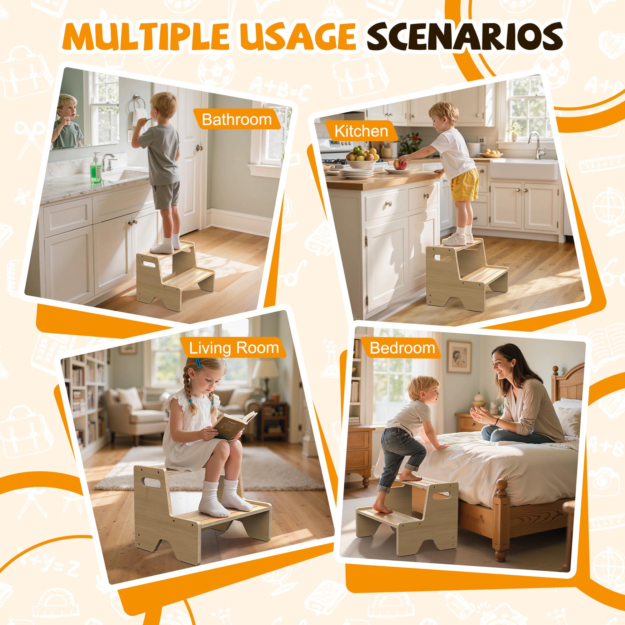 Uiirvdy child using step stool at sink for handwashing and easy routines.