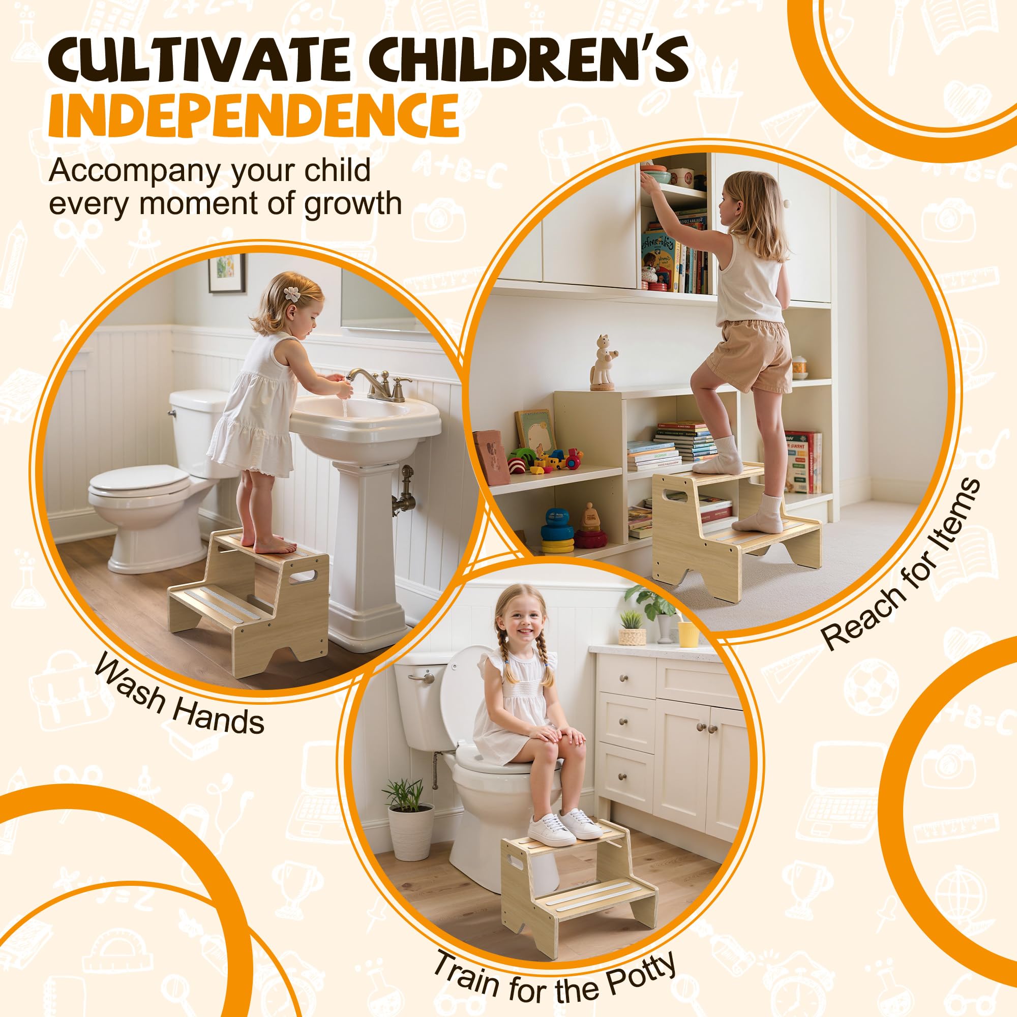 Uiirvdy wooden step stool anti-slip surface close-up for secure footing and confidence.