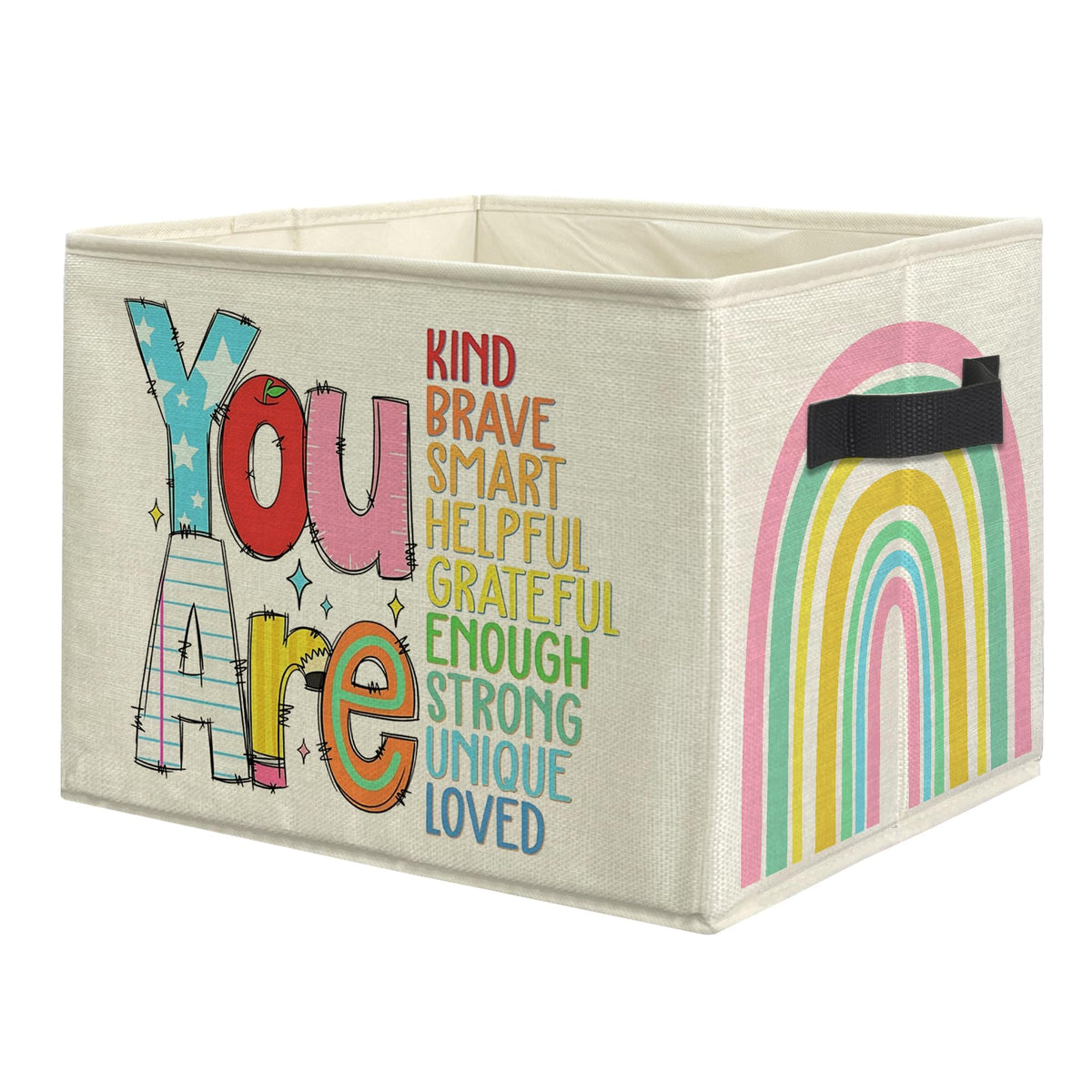 uinwk Boho Rainbow storage bin folded for compact organization in small spaces.