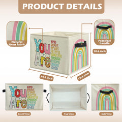 uinwk Boho Rainbow storage bin on living room shelf for toy and book storage.
