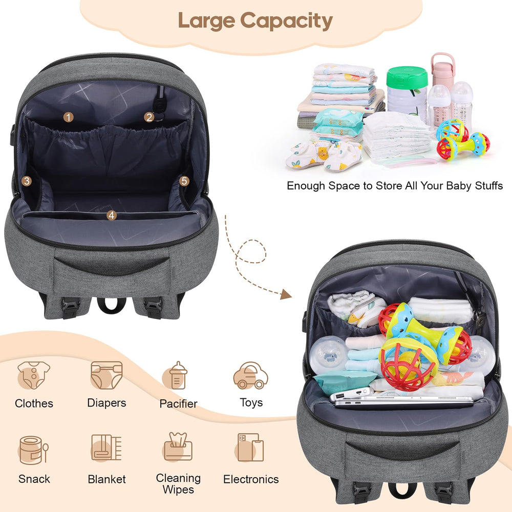 UKEIN Diaper Bag Backpack with portable changing pad supports on-the-go diaper changes.