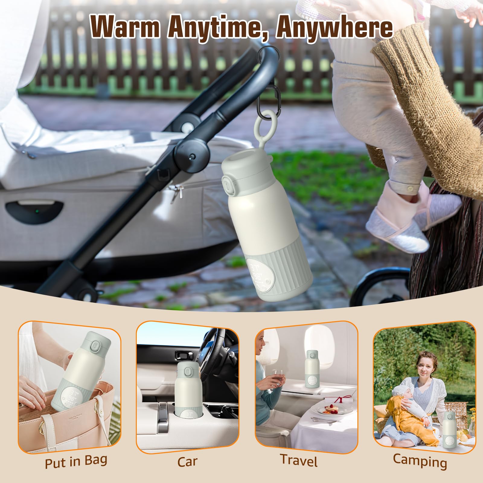 UKEXE portable bottle warmer capacity 13oz; large capacity for multiple feeds.