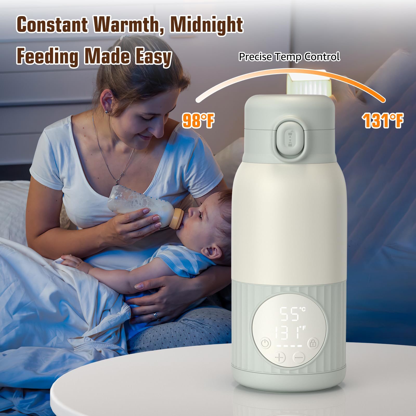 UKEXE portable bottle warmer LED display; precise temp control at a glance.