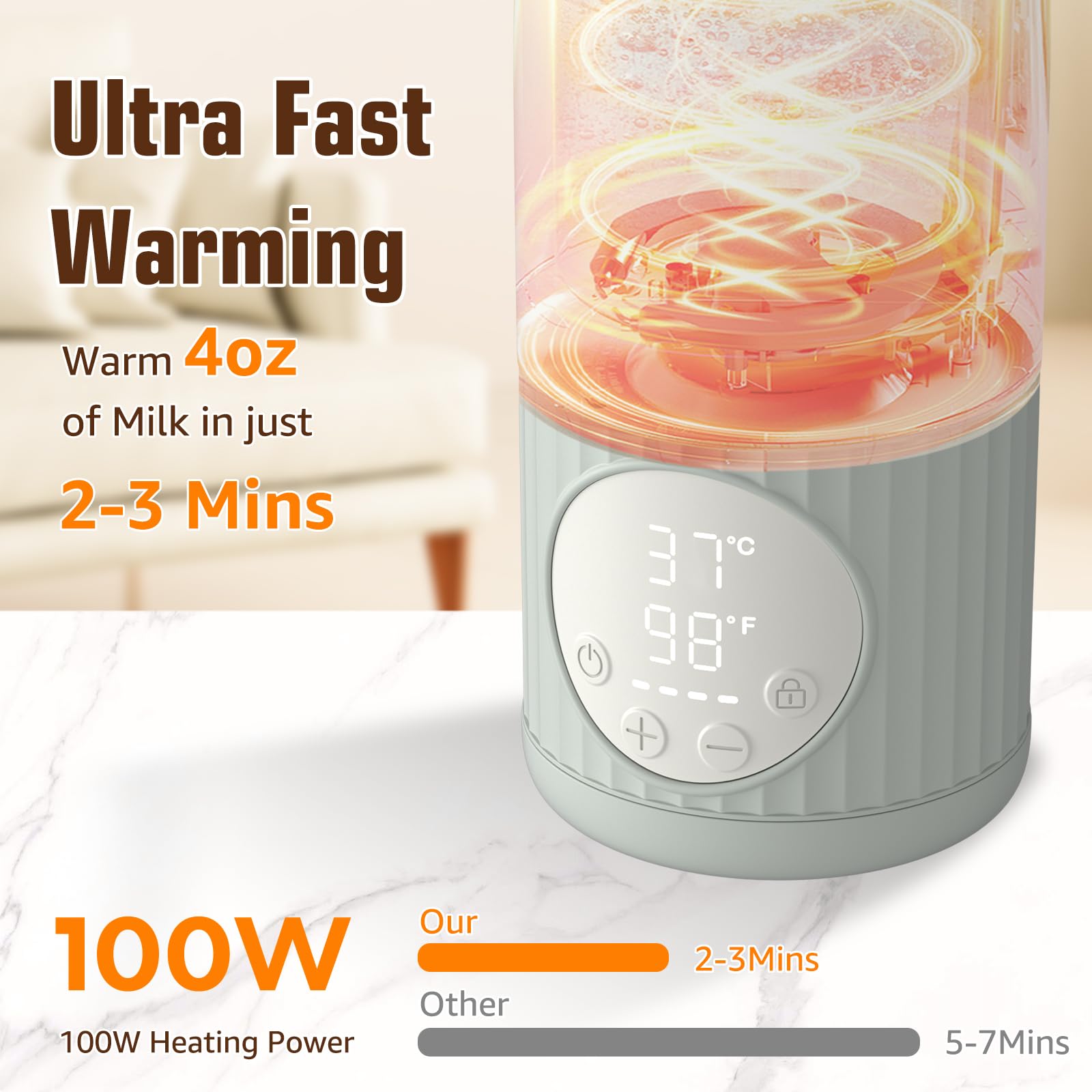 UKEXE portable bottle warmer side profile; slim design fits car cup holders.