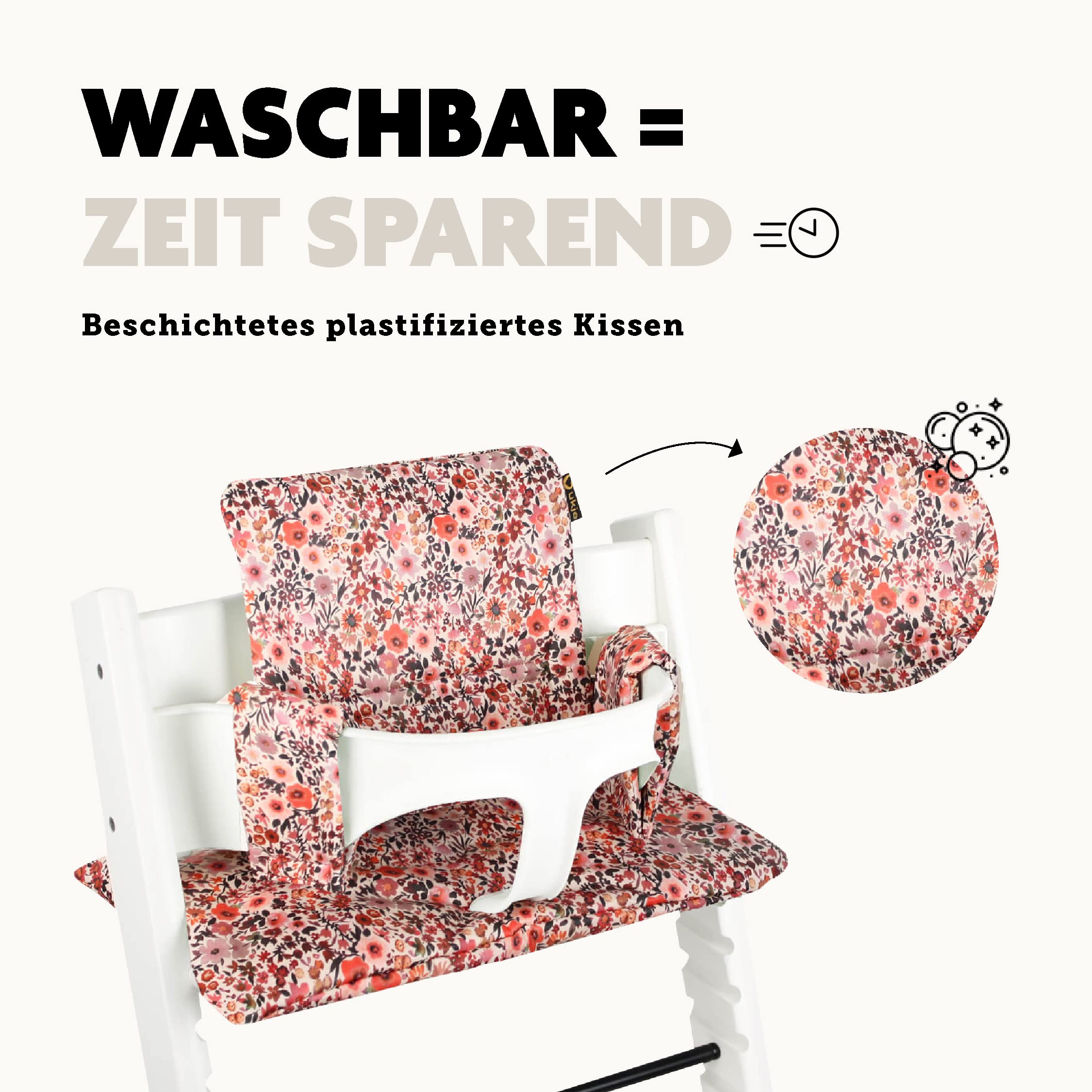 Wipe-clean and machine-washable cushion keeps surfaces fresh after meals.