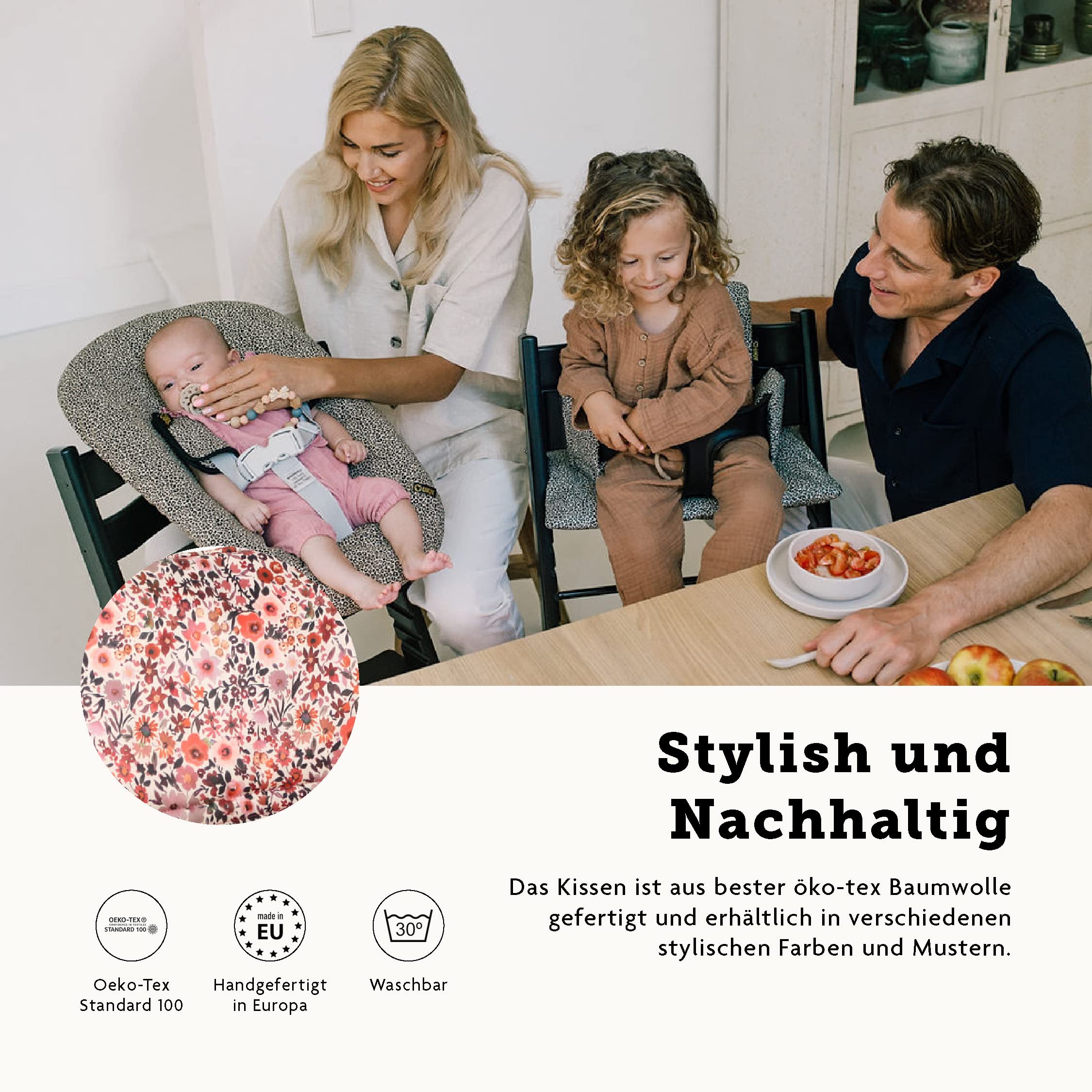 Pink Flowers pattern elevates mealtime aesthetics on the Tripp Trapp.