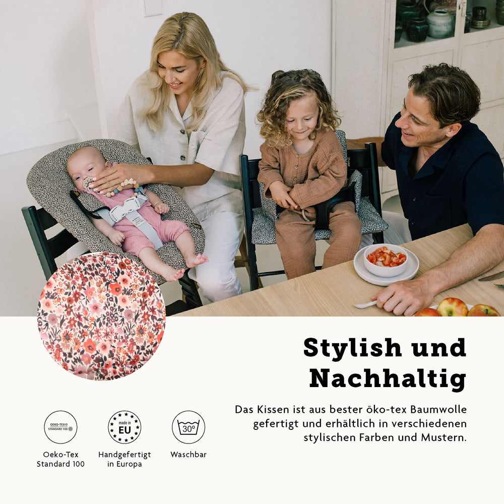 Pink Flowers pattern elevates mealtime aesthetics on the Tripp Trapp.
