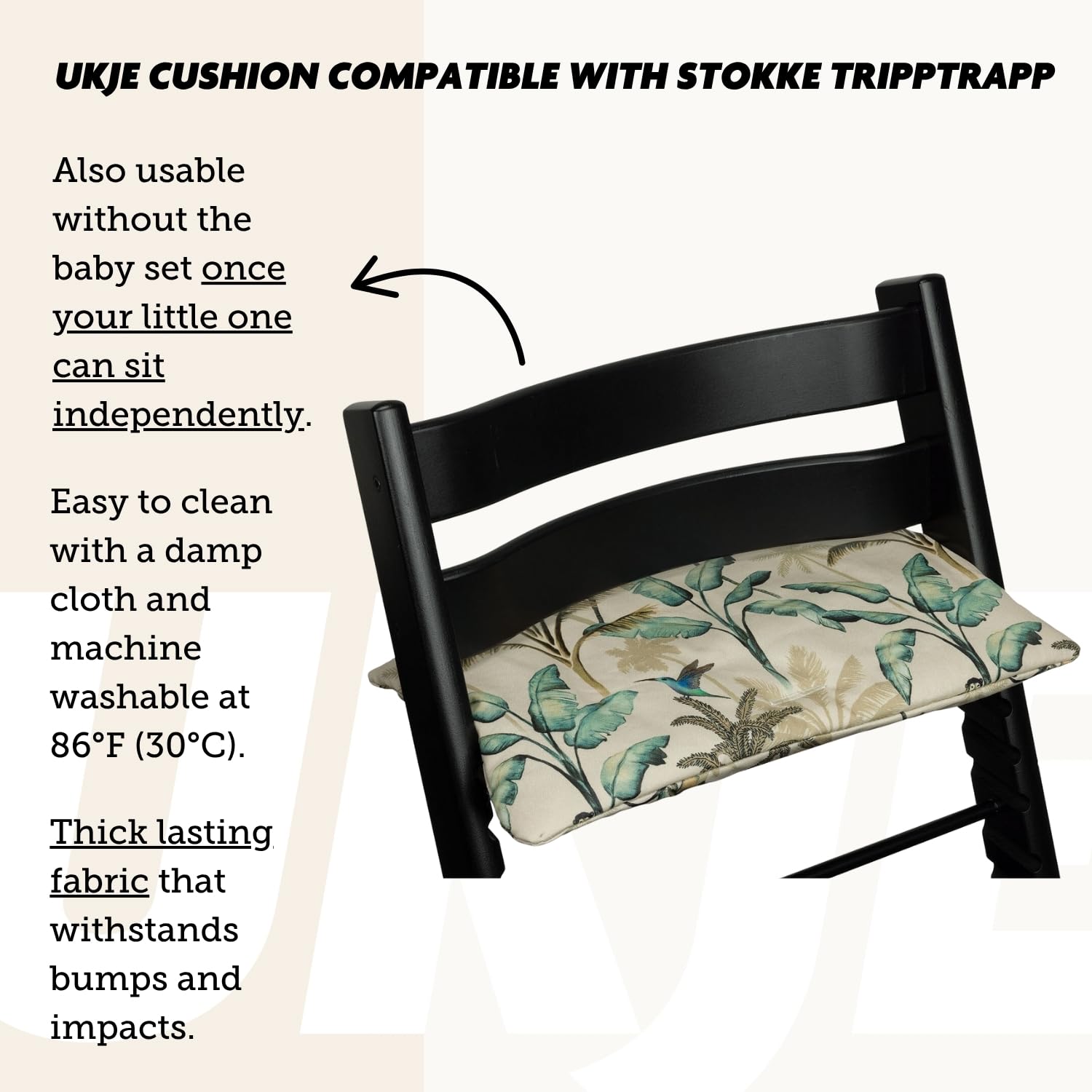 UKJE Tripp Trapp forest fabric closeup, easy-clean surface