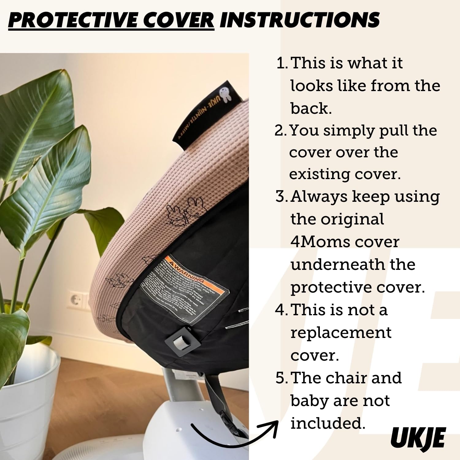 UKJE easy-clean swing cover ready for machine wash at 30°C after spills