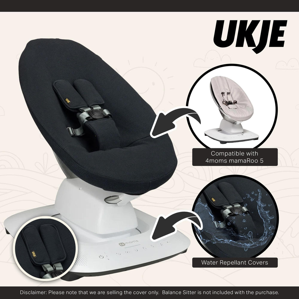 UKJE protective swing cover cleaning image highlights wipe-clean fabric and machine-wash option at 30°C.