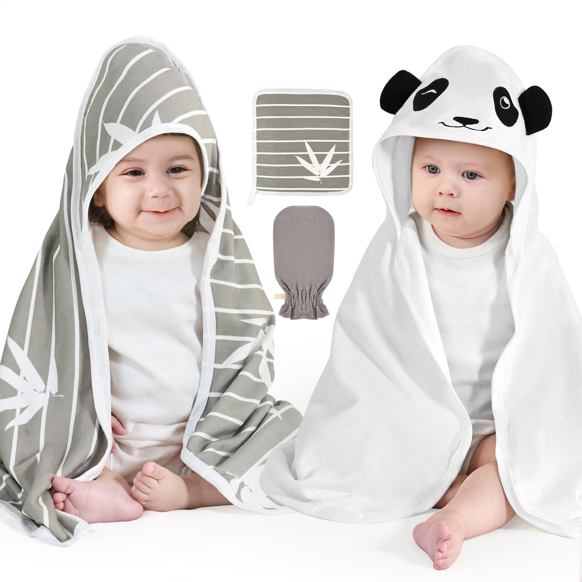 ukmot hooded baby towels panda closeup highlights ultra-absorbent bamboo fabric.
