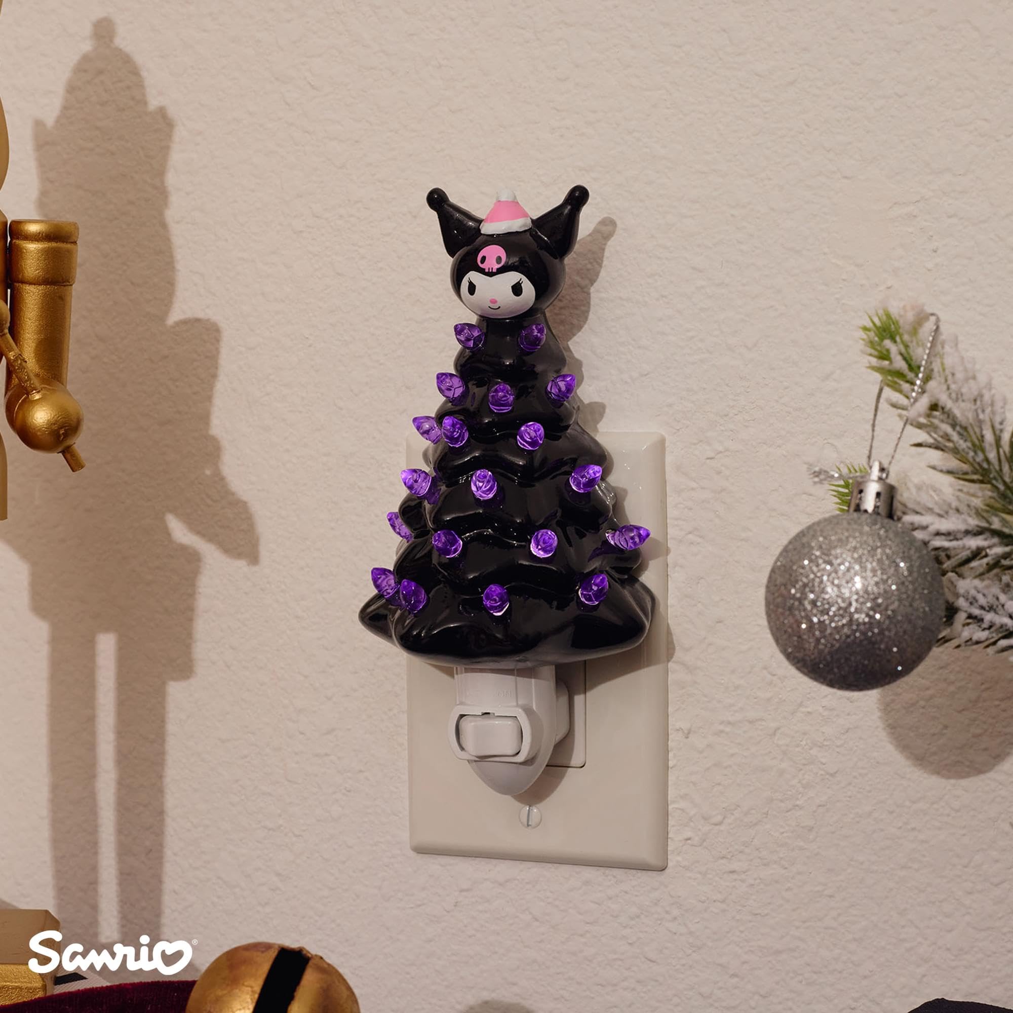 Ukonic Sanrio Kuromi nightlight illuminated softly on a nightstand