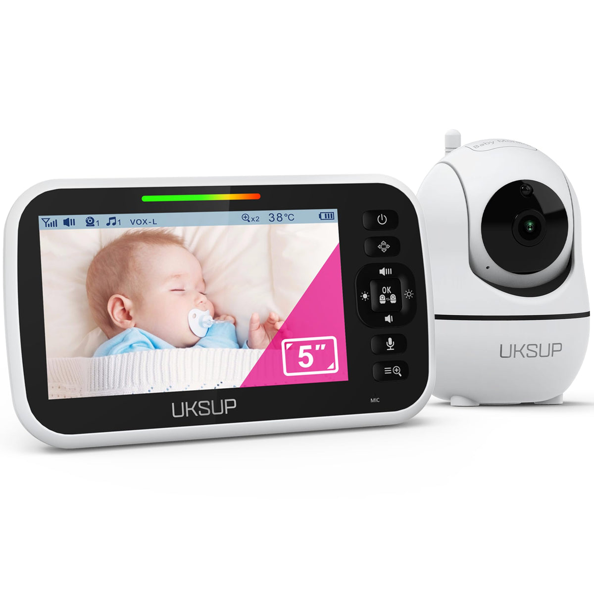 UKSUP baby monitor front view for clear, room-wide visibility of your baby.