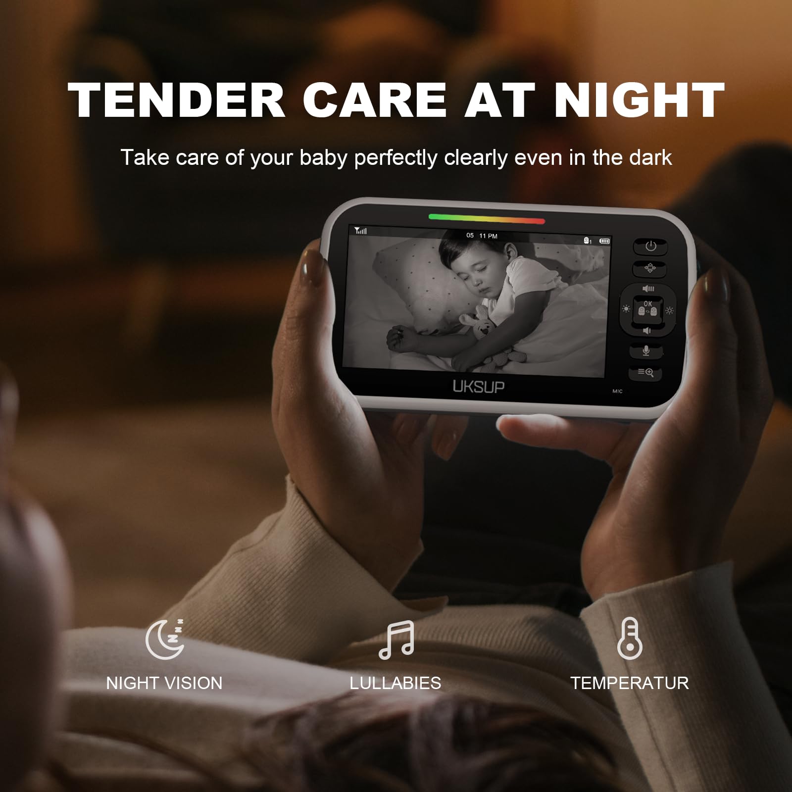 UKSUP pan-tilt-zoom lets you adjust angles for complete monitoring.