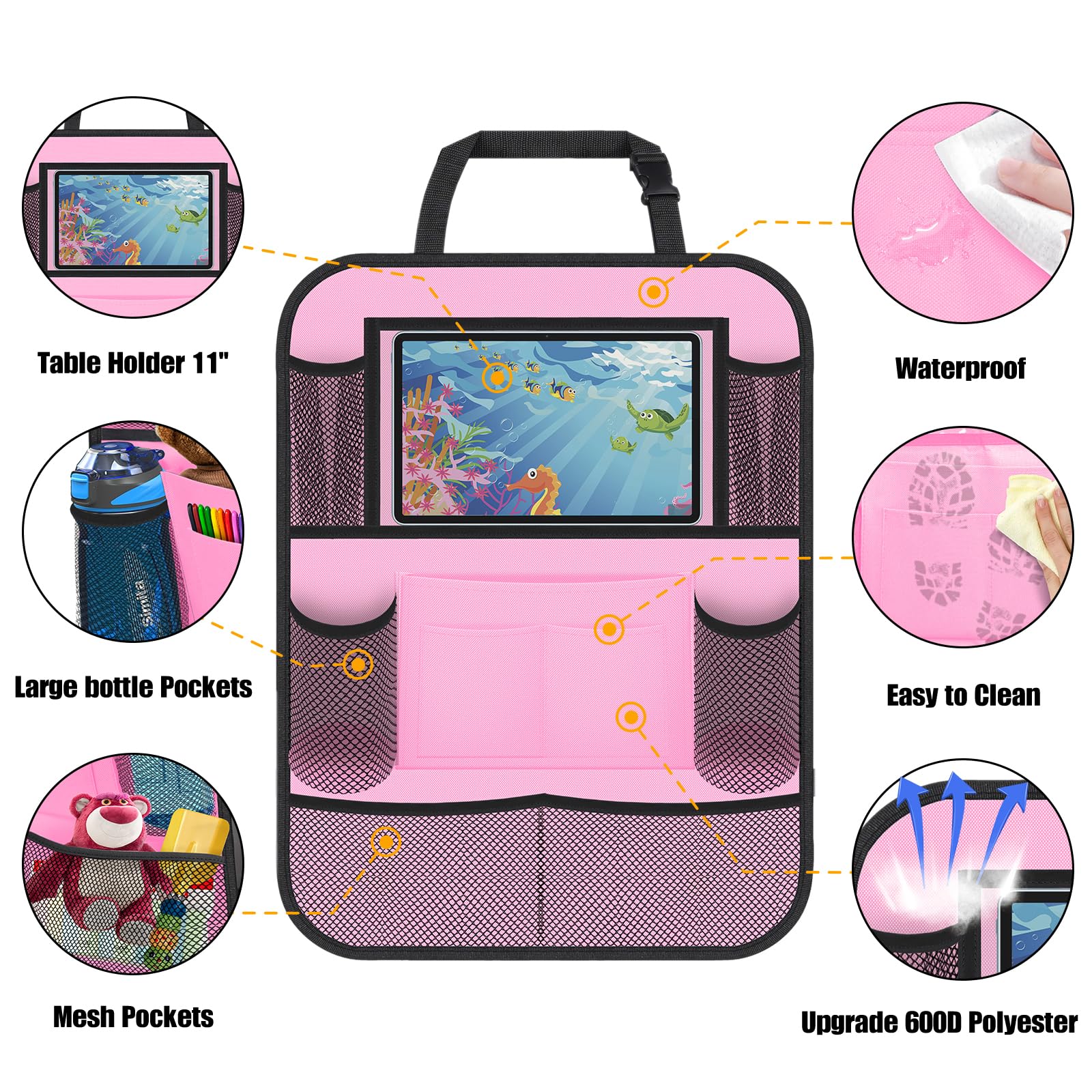 ULEEKA backseat organizer front pockets for drinks and toys