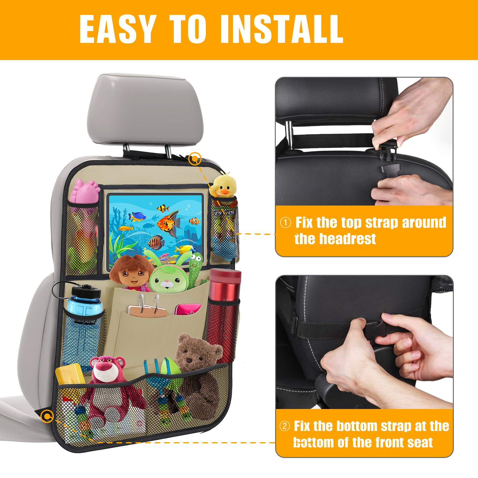 ULEEKA extra-long straps with quick-release buckles ensure a secure car fit.