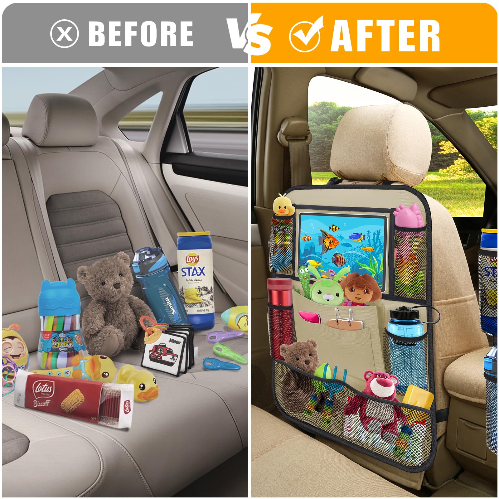ULEEKA kick mats protect seat backs from mud and scuffs during travel.