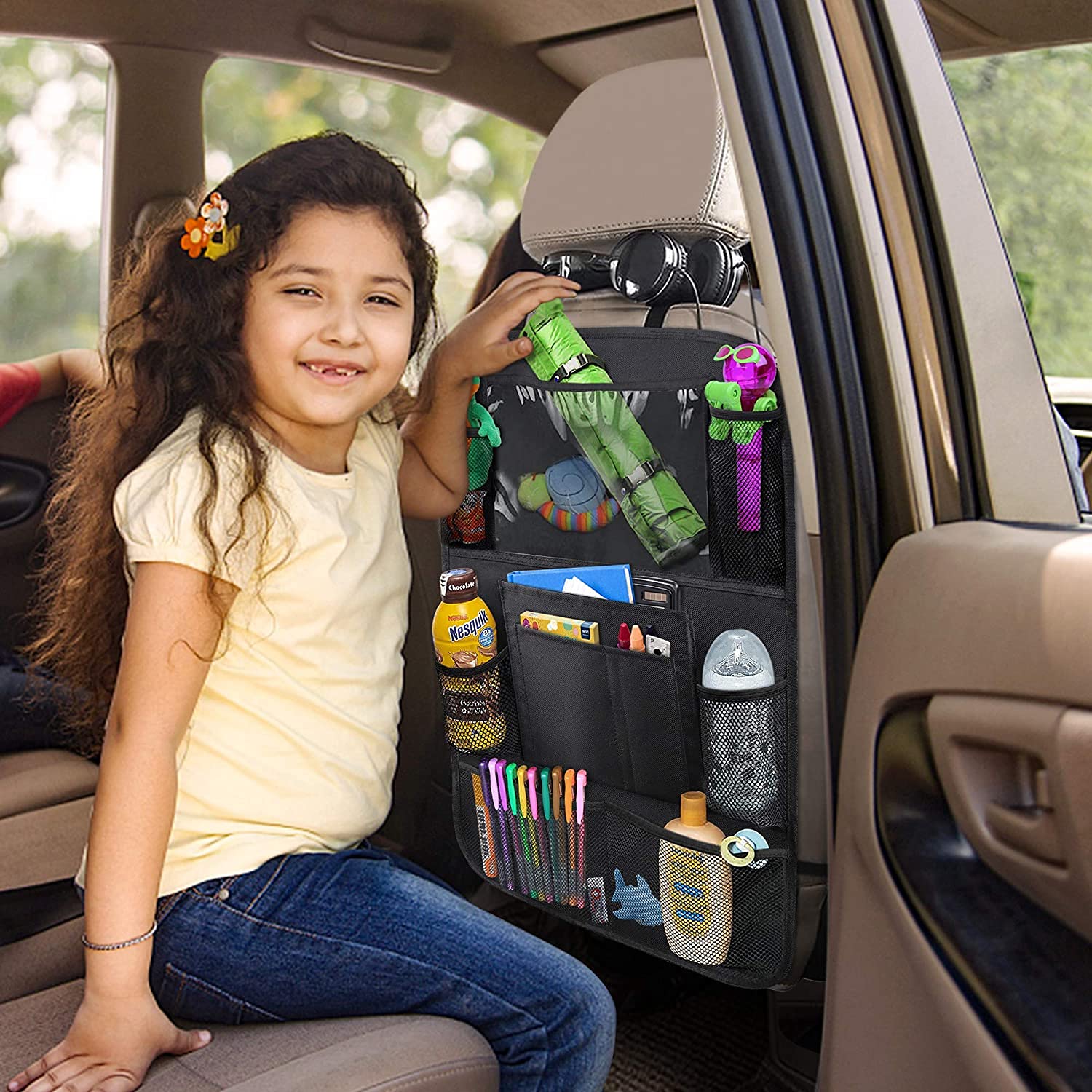 ULEEKA two-pack backseat organizers provide versatile travel storage.