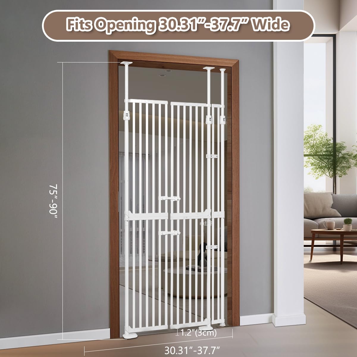 Ulifemate fits spaces 30.3 to 38.27 inches wide with tall ceilings.
