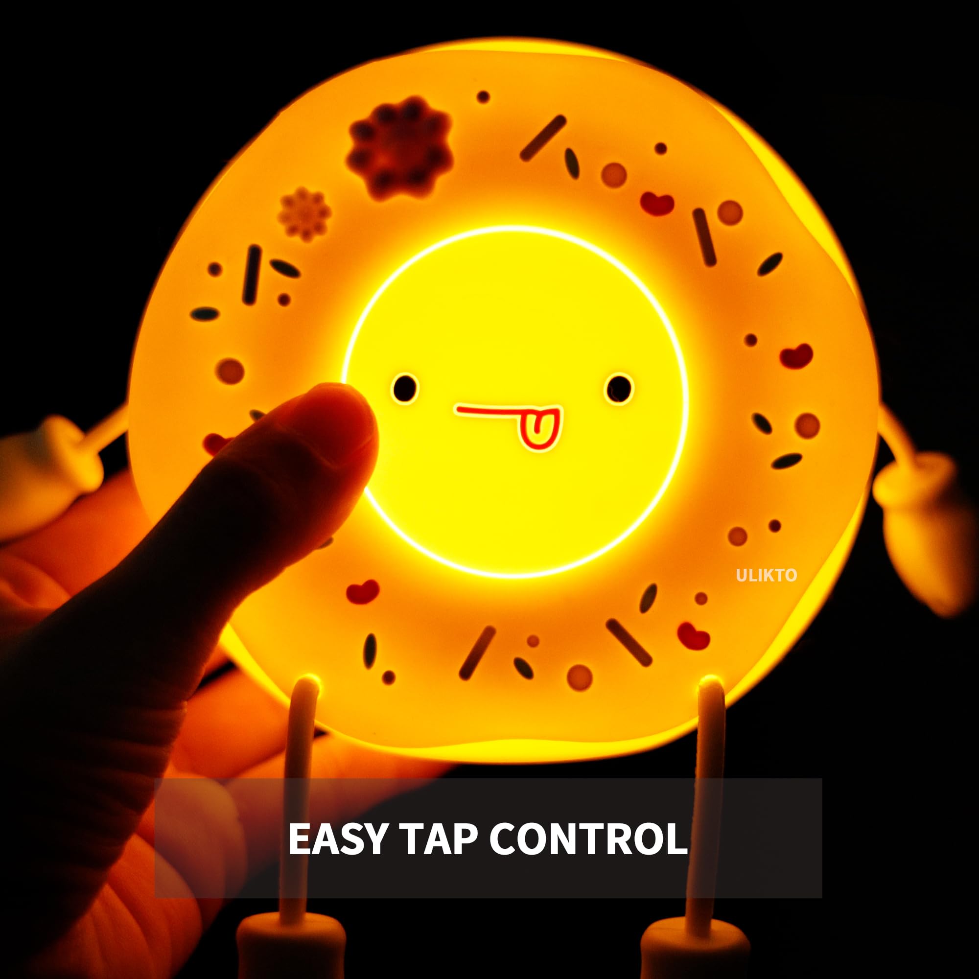 ULIKTO Cute Donut Lamp night light creates gentle ambience for bedtime.