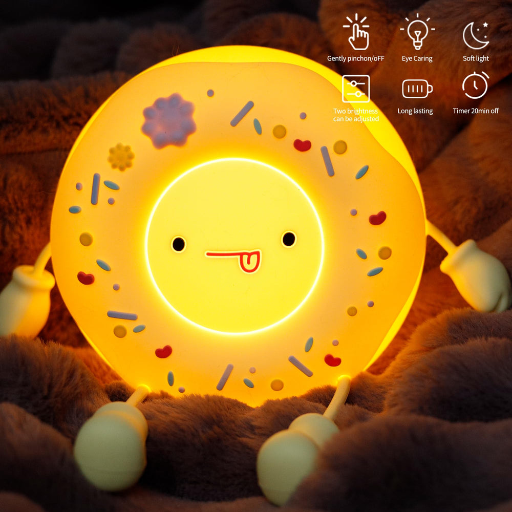 ULIKTO Cute Donut Lamp USB-C rechargeable with long-lasting battery.