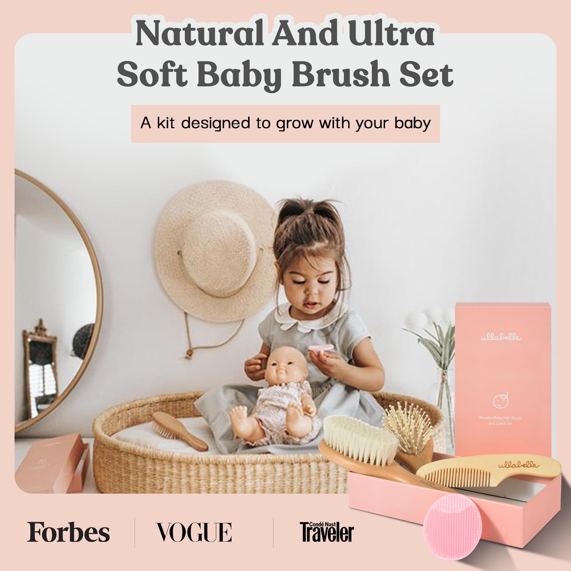 Ullabelle wooden comb for toddlers for smooth, gentle detangling.