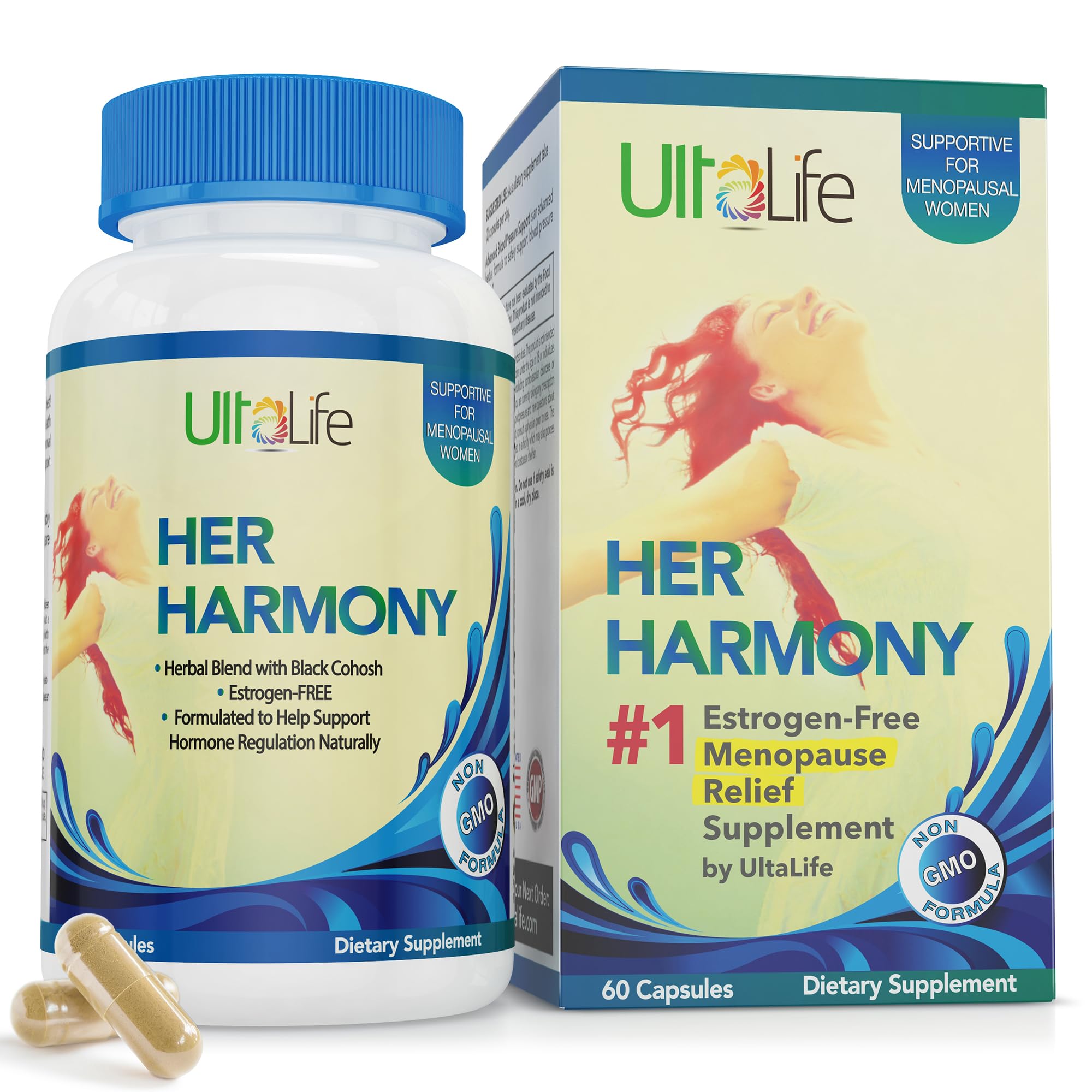 UltaLife Her Harmony capsules closeup highlighting premium herbal blend