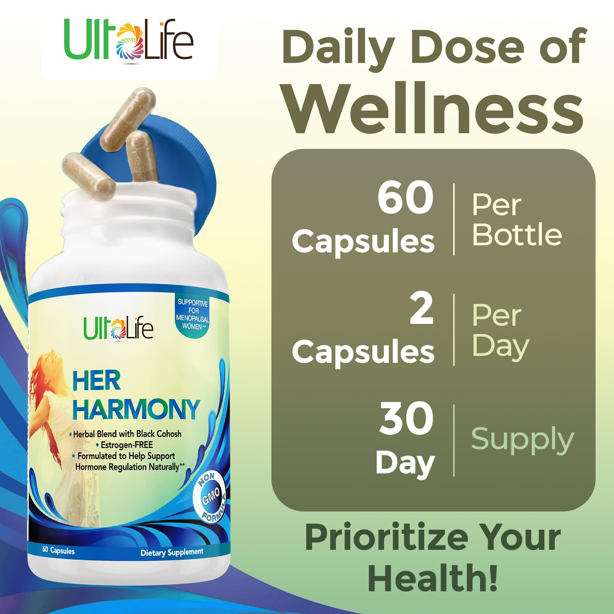 UltaLife Her Harmony herbal blend emphasizes key ingredients like black cohosh