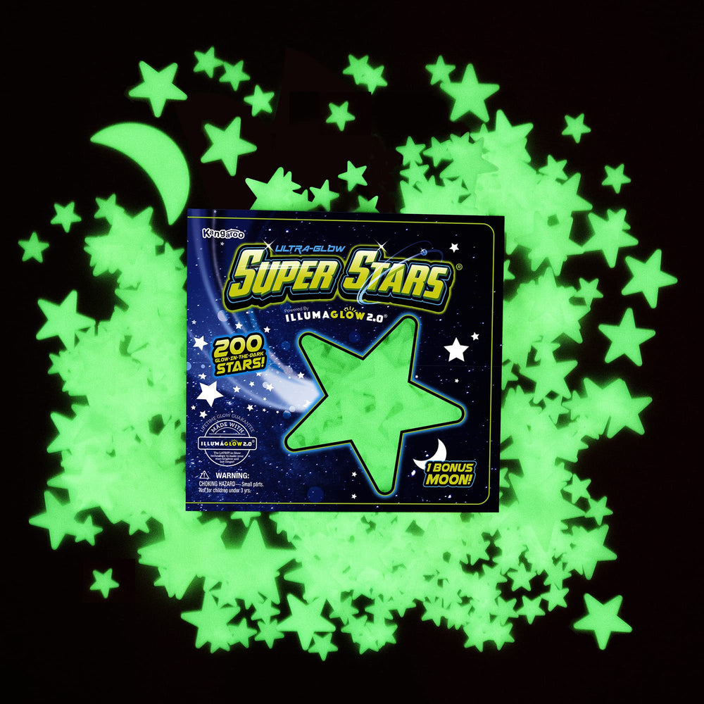 Ultra-Glow Super Stars glow stars glow softly on the ceiling.