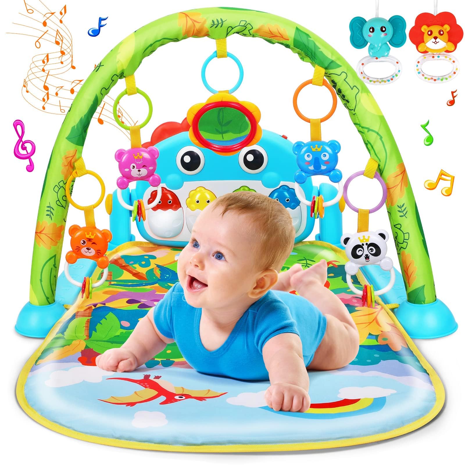 UMIKU Baby Gym Play Mat with dinosaur arch boosts early engagement and exploration.