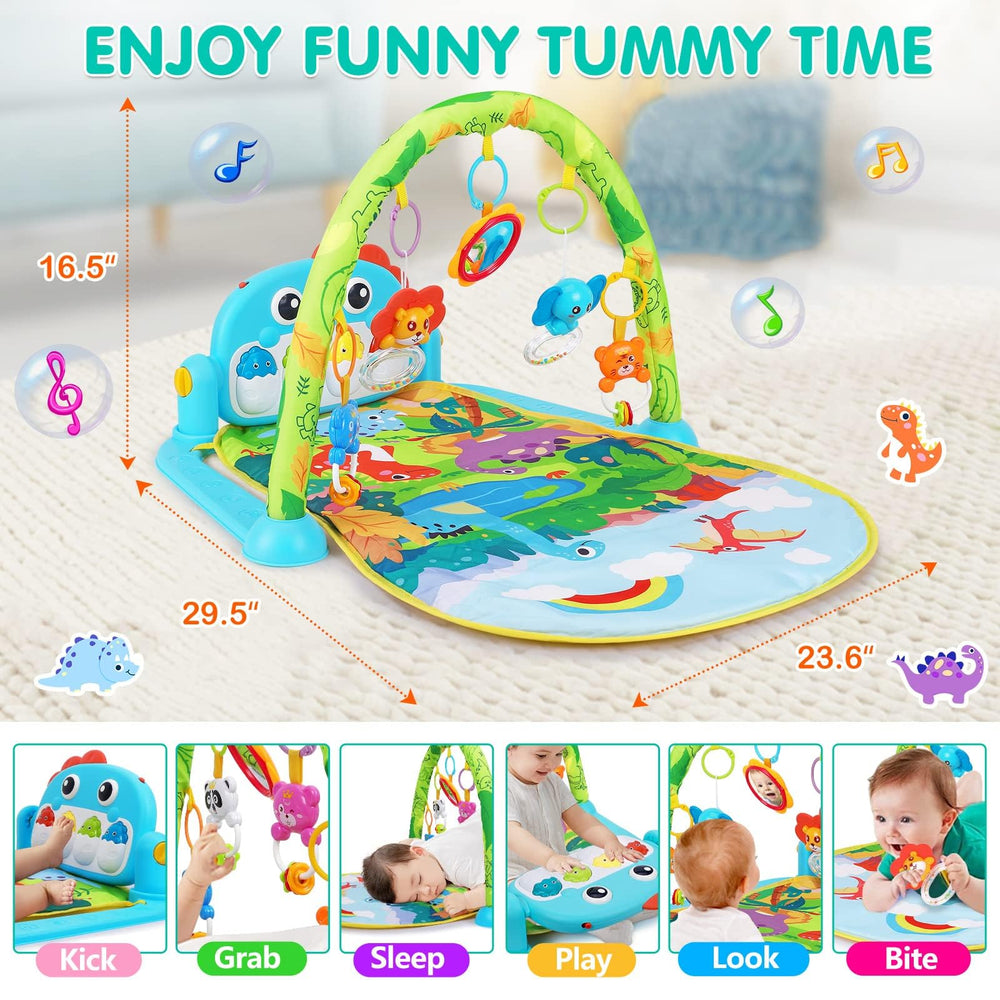 UMIKU Baby Gym Play Mat piano toy invites gentle kicks for motor practice.