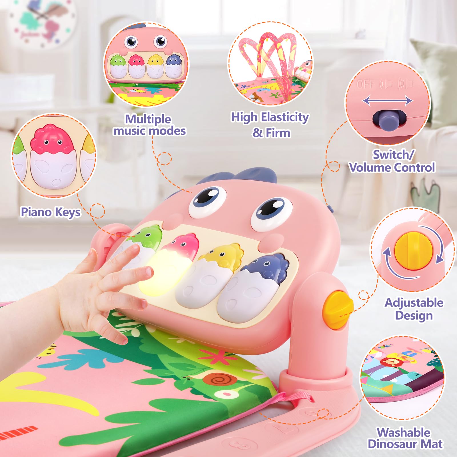 UMIKU newborn gift-ready baby play mat in pink dinosaur theme