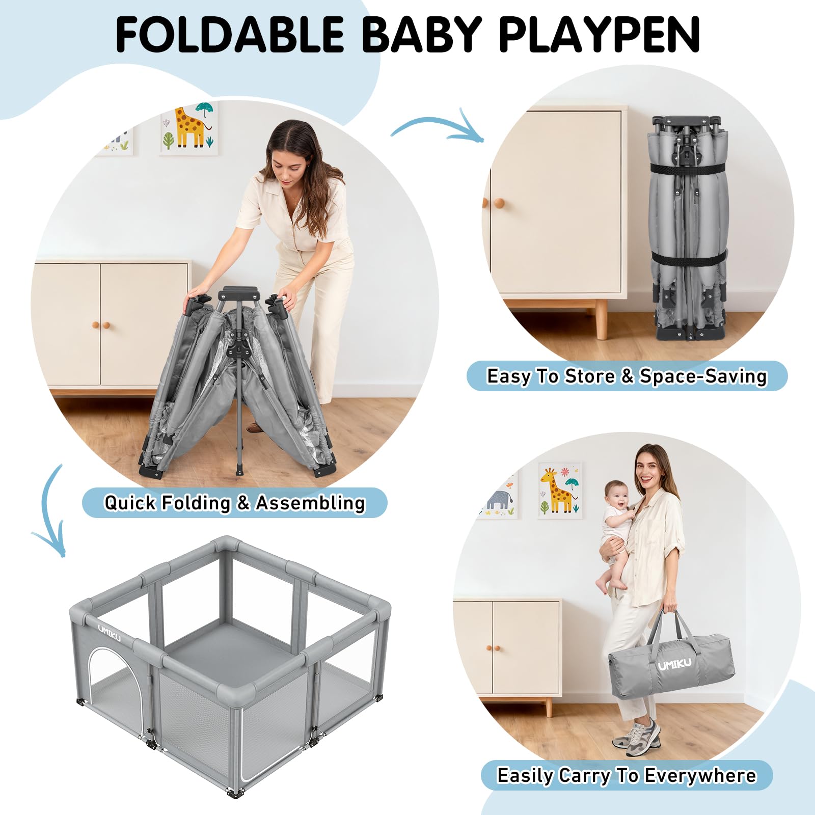 UMIKU playpen dual doors for easy access and safe entry
