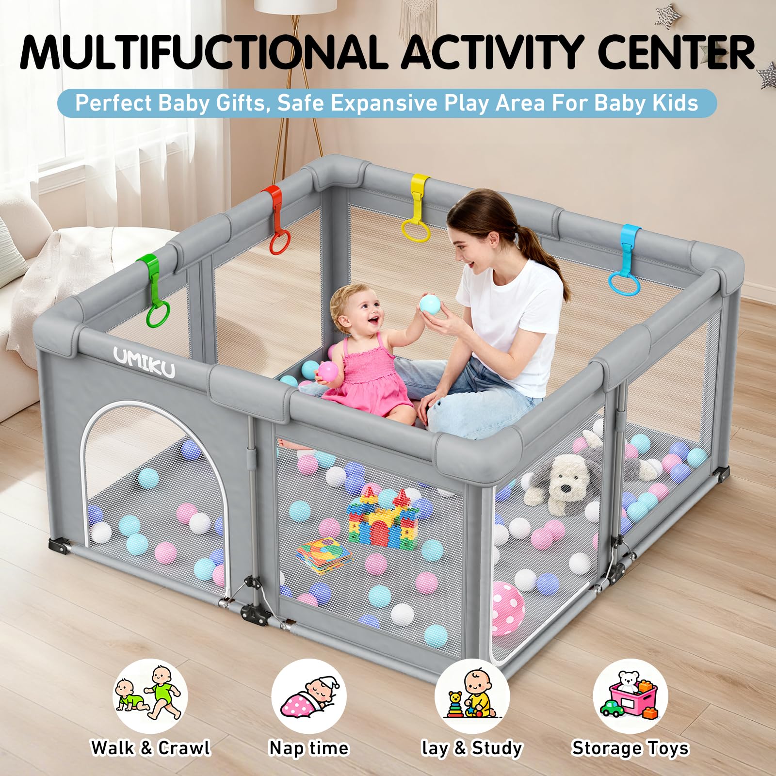 UMIKU storage bag helps keep playpen accessories organized