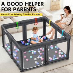 UMIKU playpen mesh sides offer clear visibility for supervision.