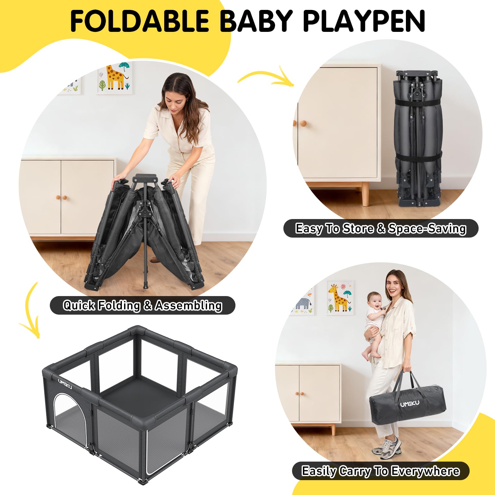 UMIKU Baby Playpen mesh-visibility highlights clear view for supervision