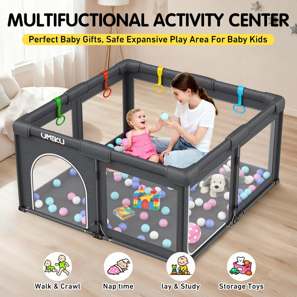 UMIKU playpen non-slip base prevents movement on any floor.