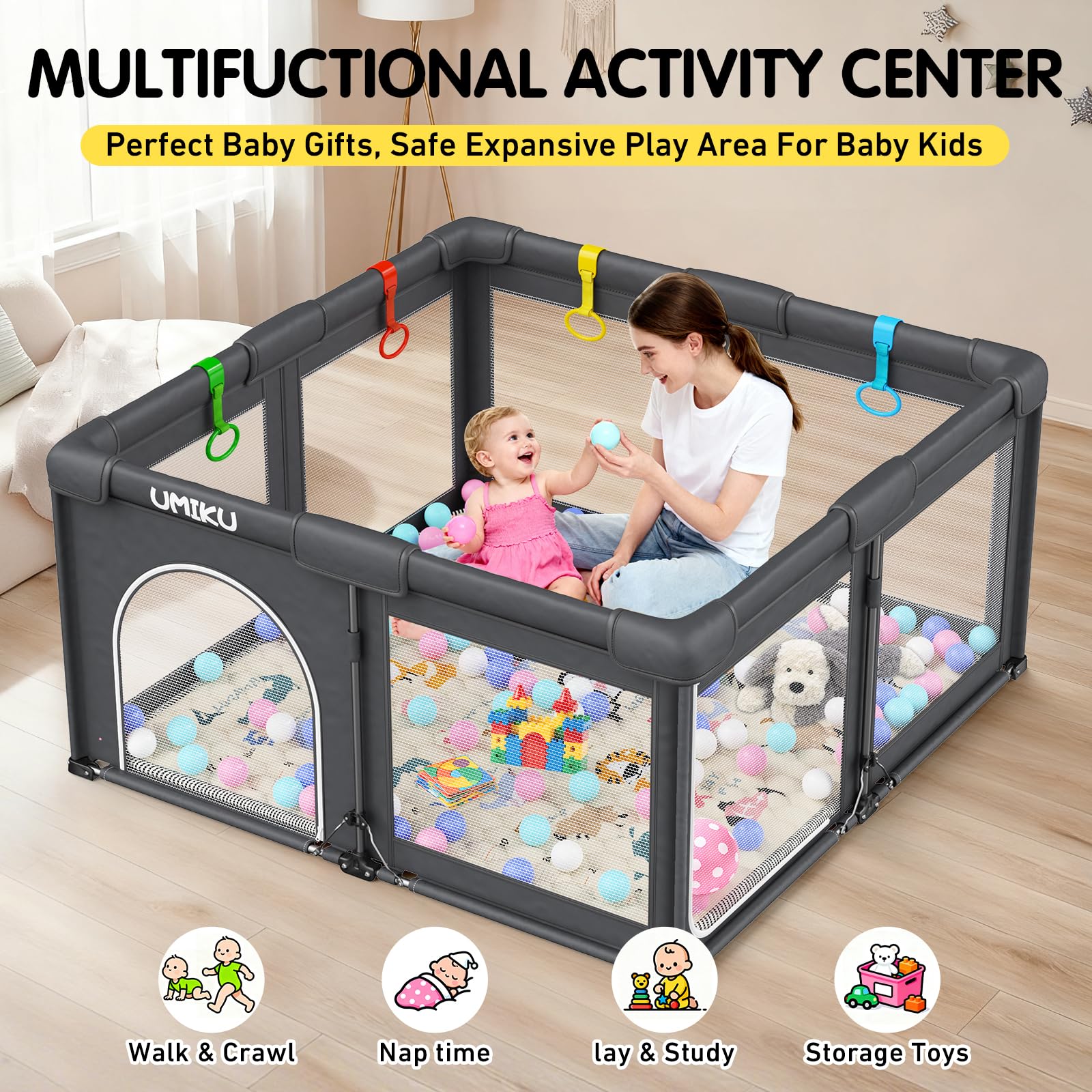 UMIKU Playpen indoor-outdoor use suits home or park environments