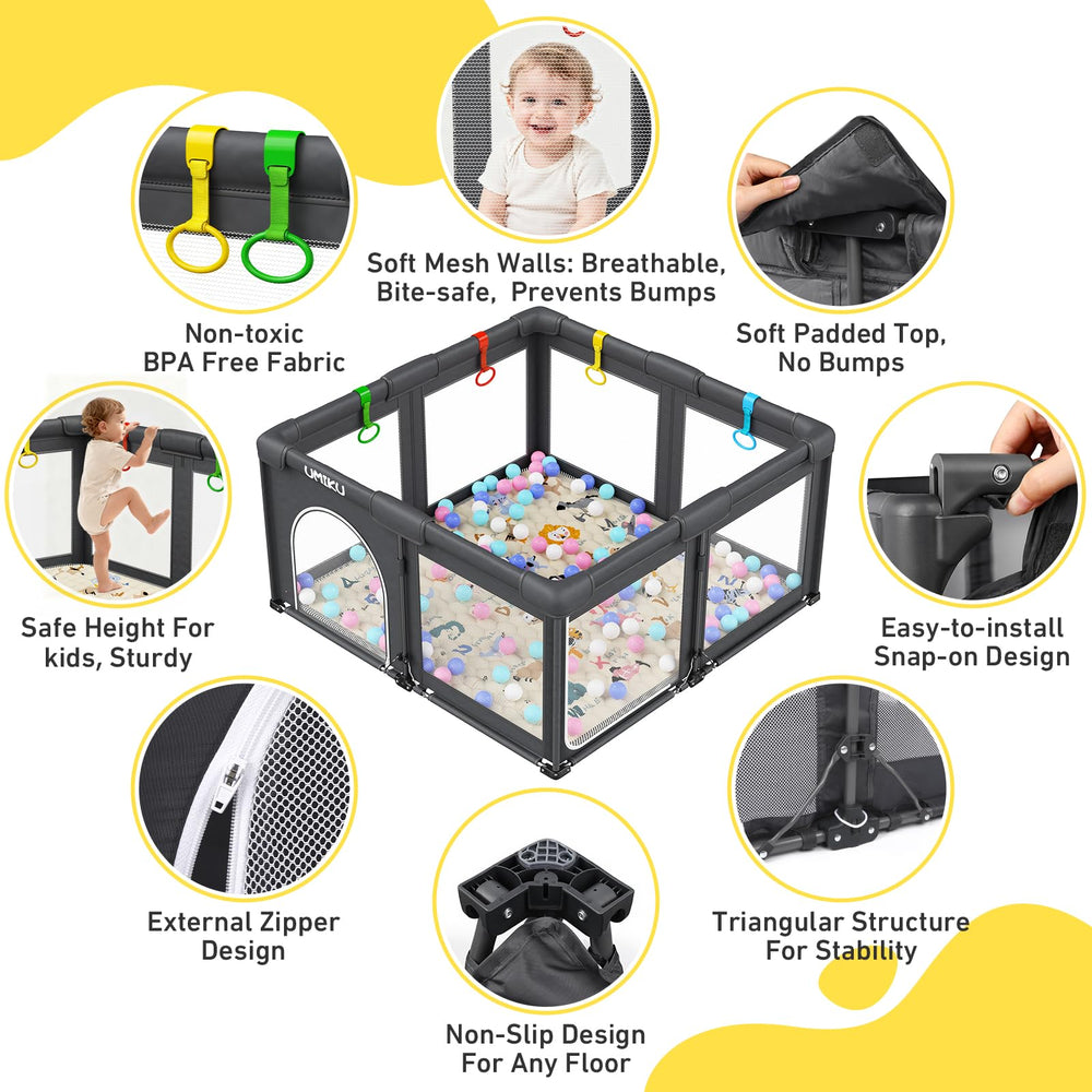 UMIKU Playpen non-slip base keeps it secure on diverse floors