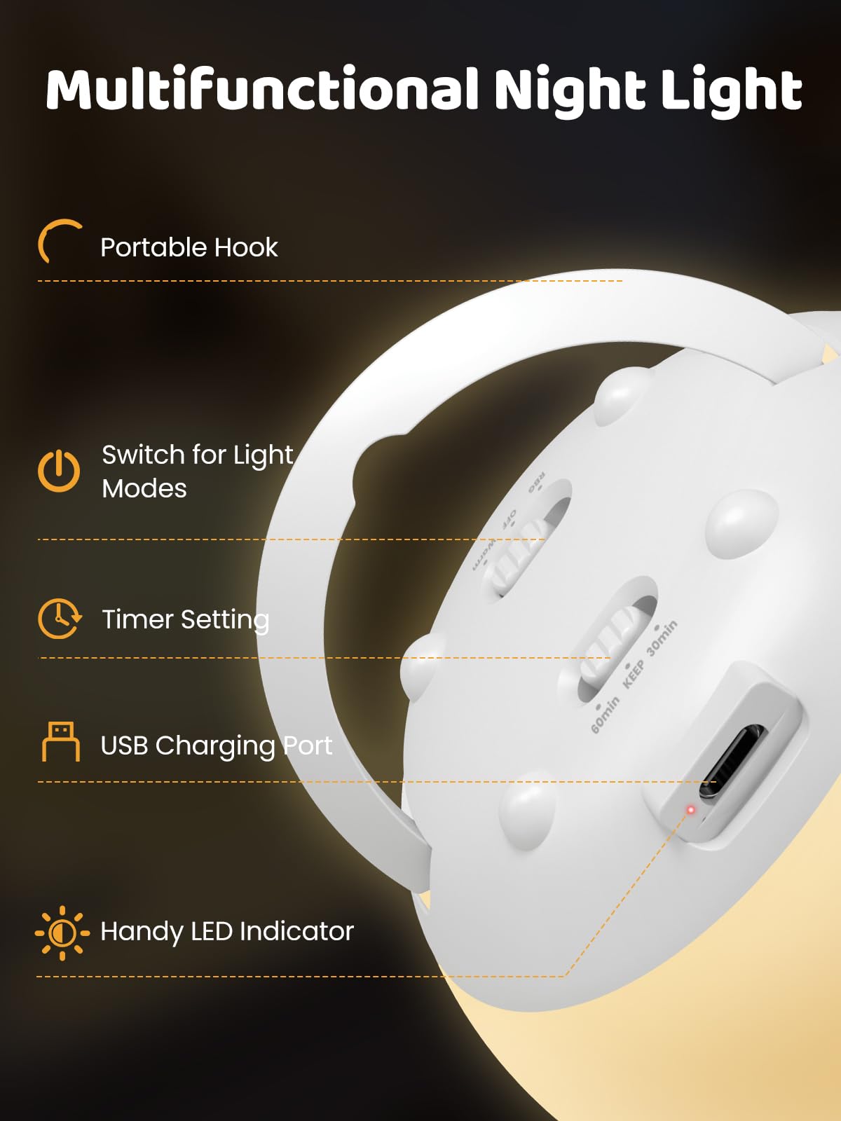 UMIXGENE Egg Light's timer feature supports soothing sleep routines.