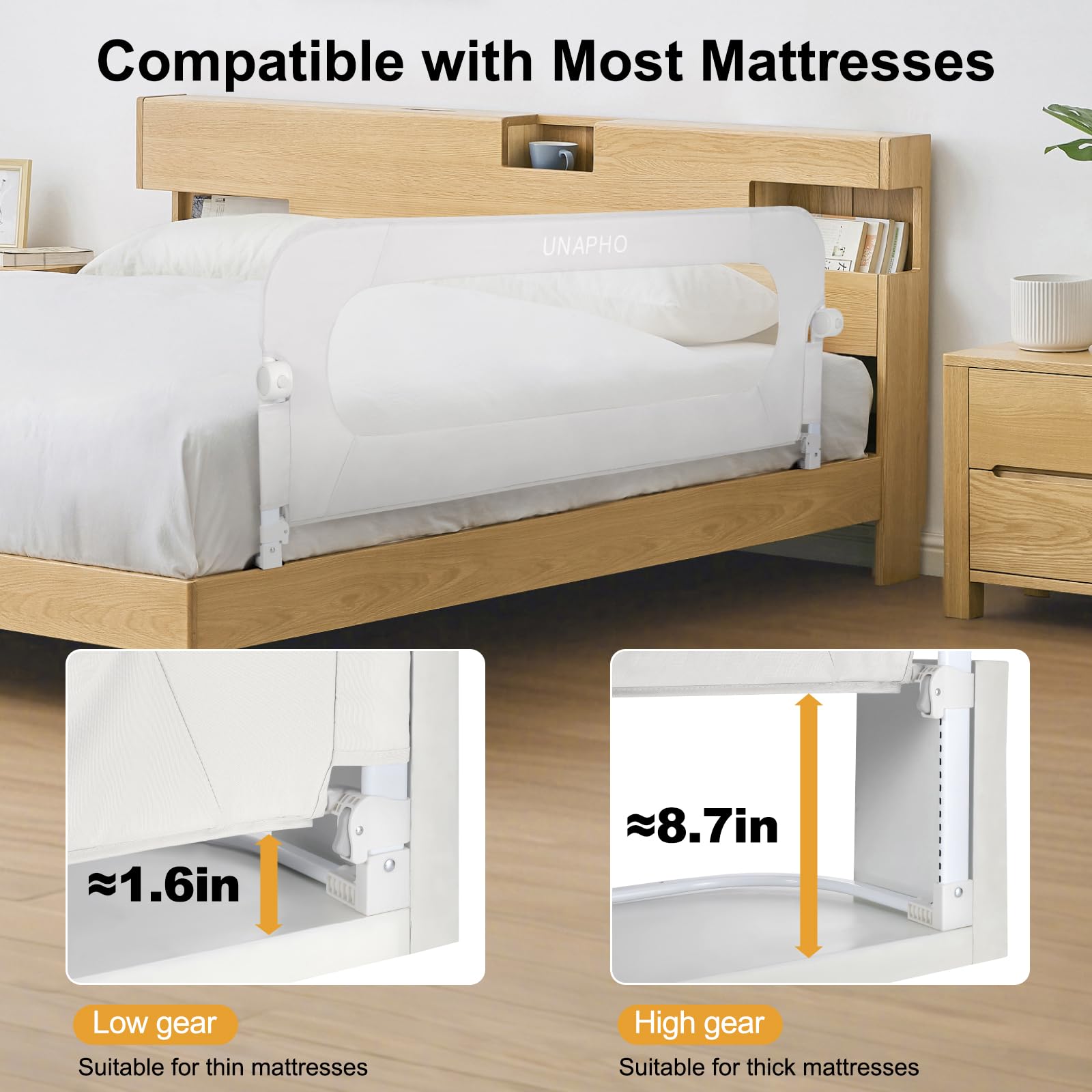 UNAPHO sturdy steel-frame bed rail offers stable support and reduced movement