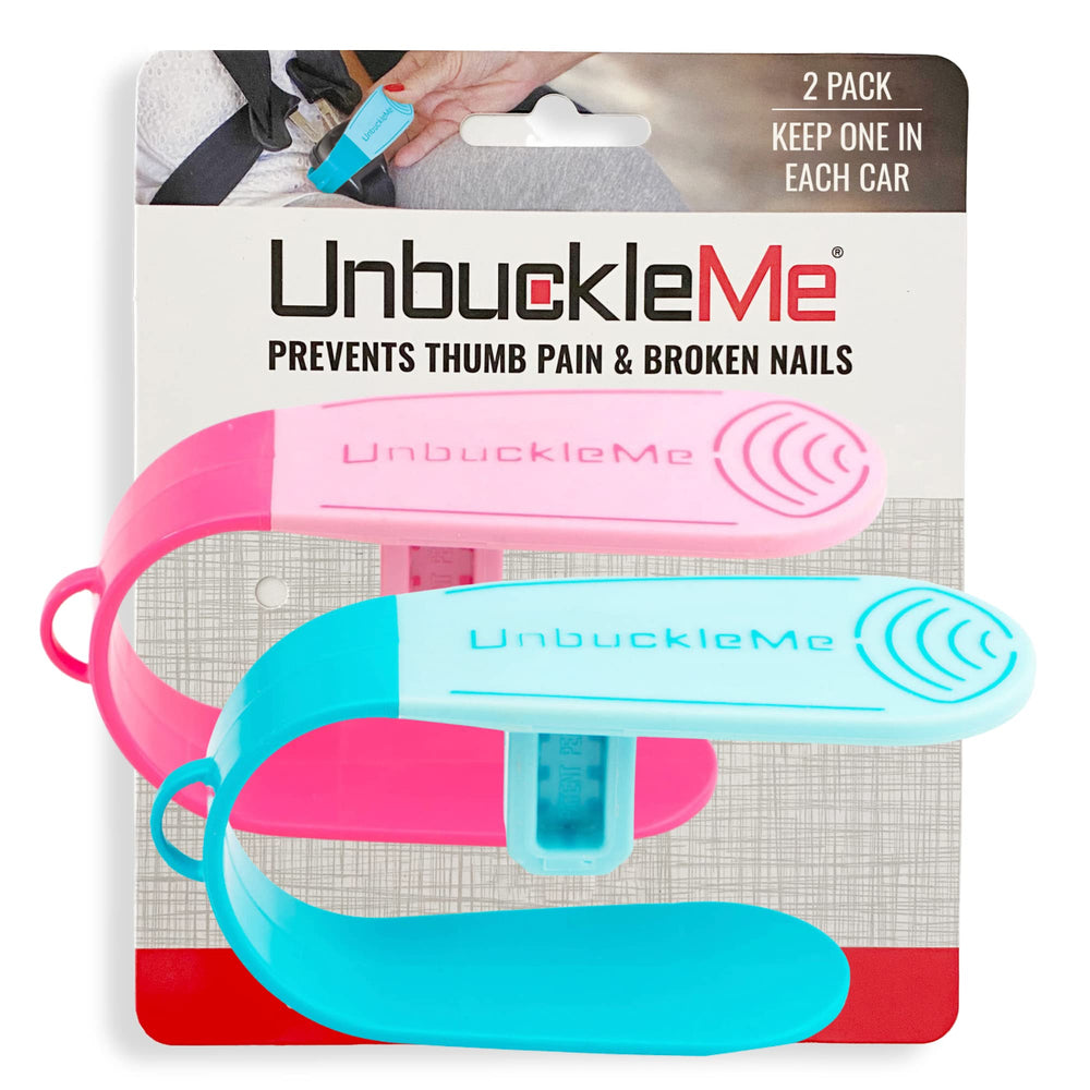 UnbuckleMe blue buckle release tool front view for easier car-seat unbuckling.